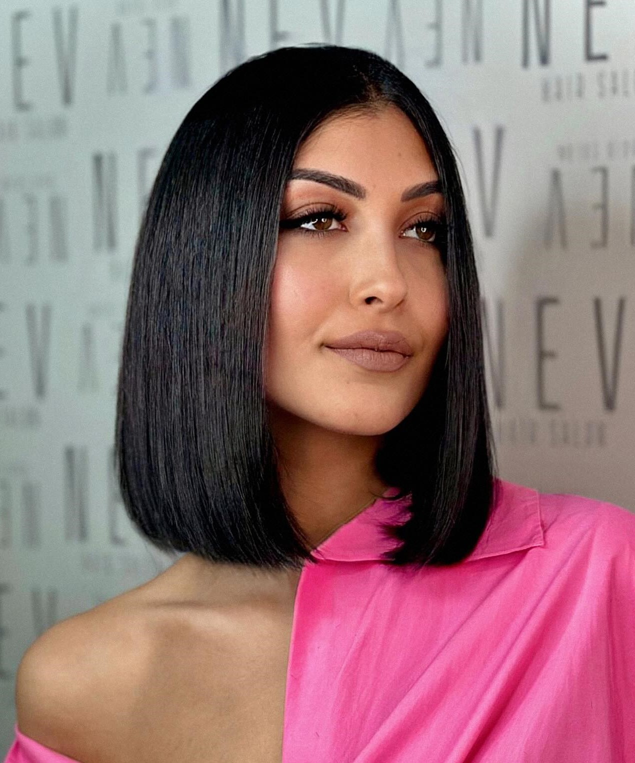 Sleek Center Parted Long Blunt Bob