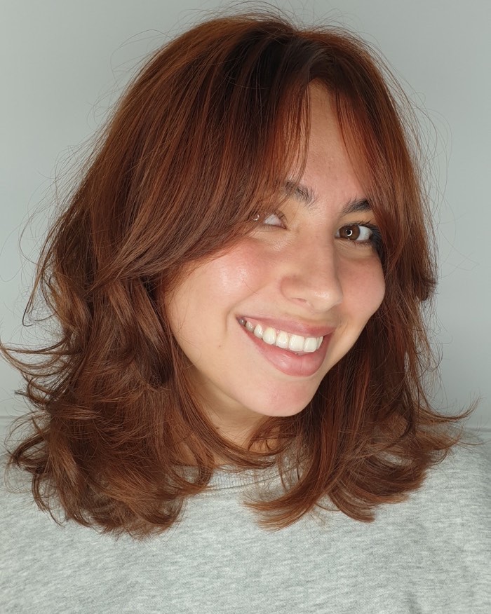 Copper Lob with Midshaft Curls